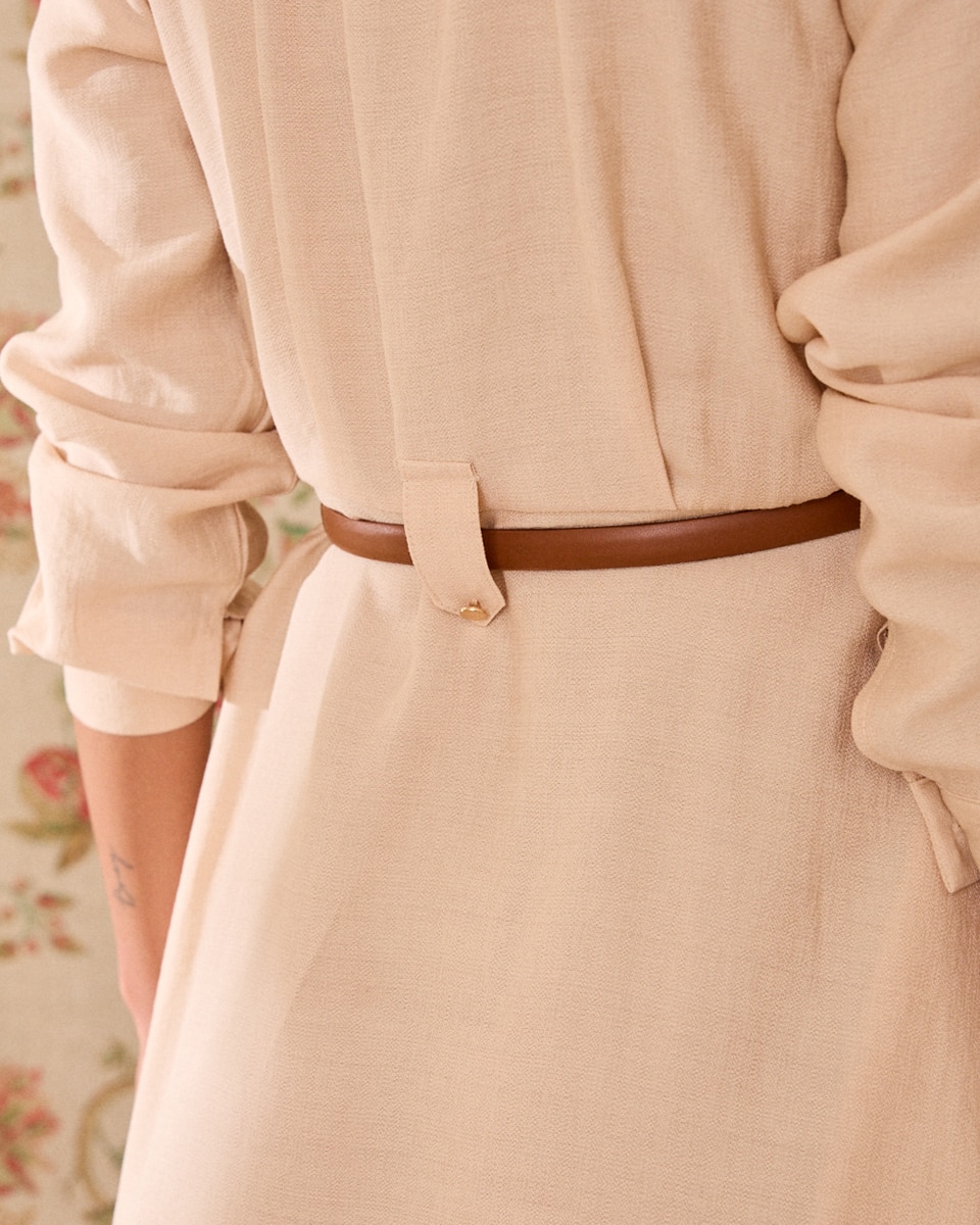 Vestido Comprido com Manga 3/4 Bege-6