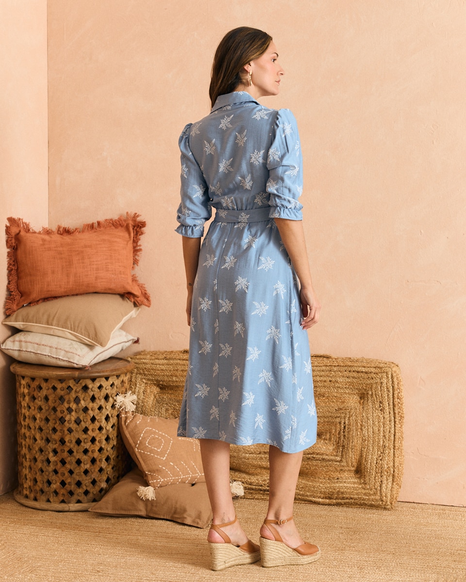Vestido Clássico Estampado Azul-claro-2