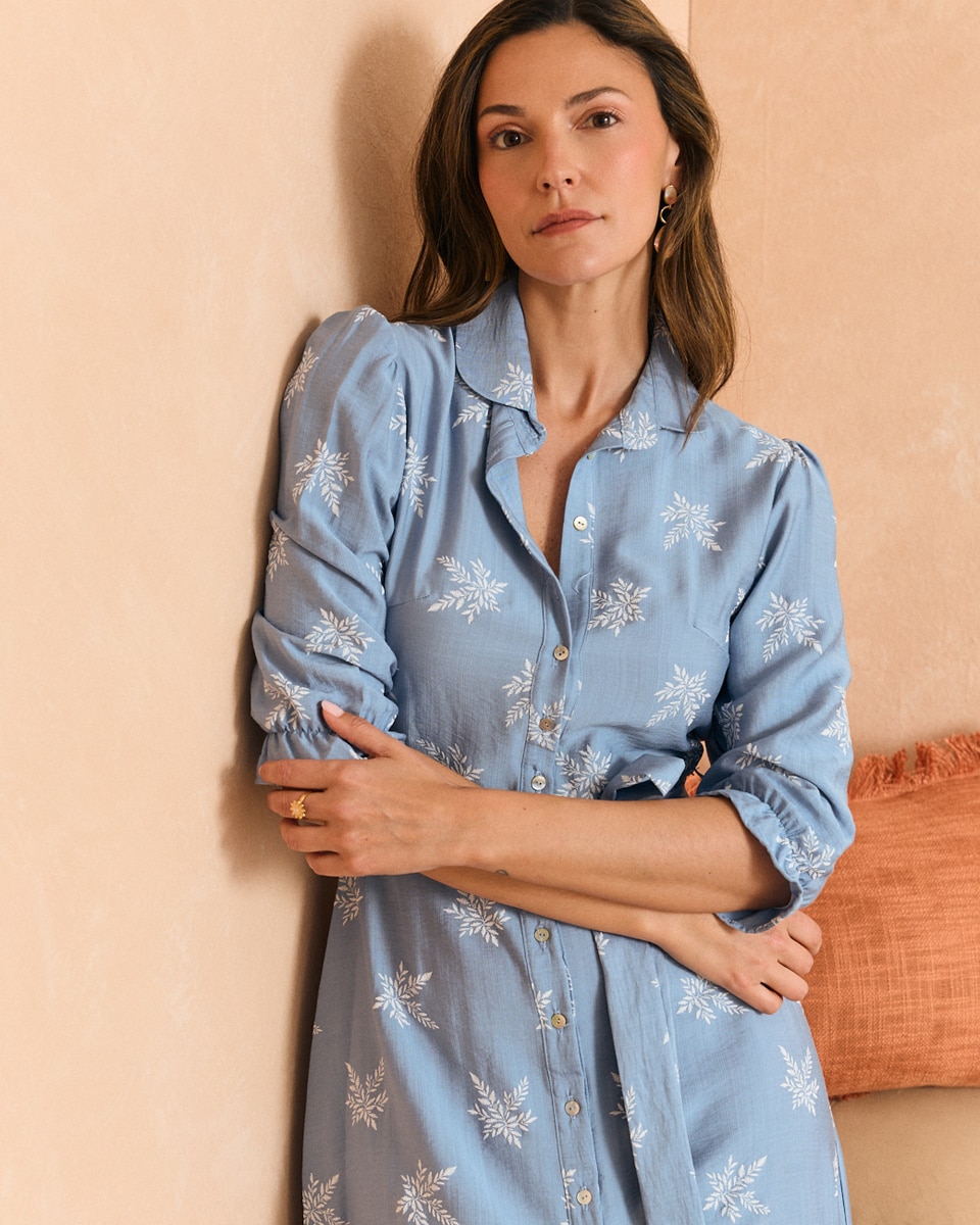 Vestido Clássico Estampado Azul-claro-3