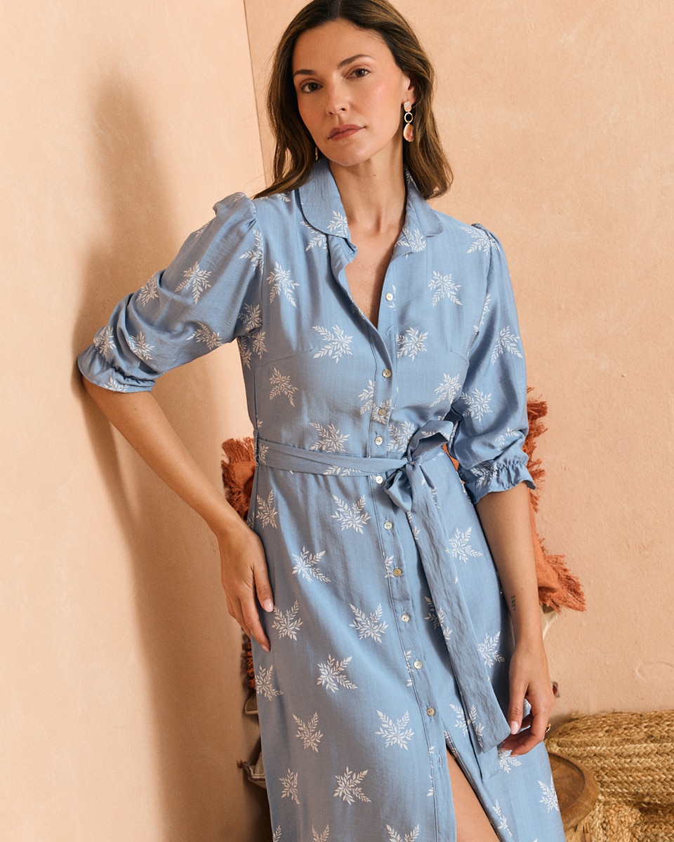 Vestido Clássico Estampado Azul-claro-4