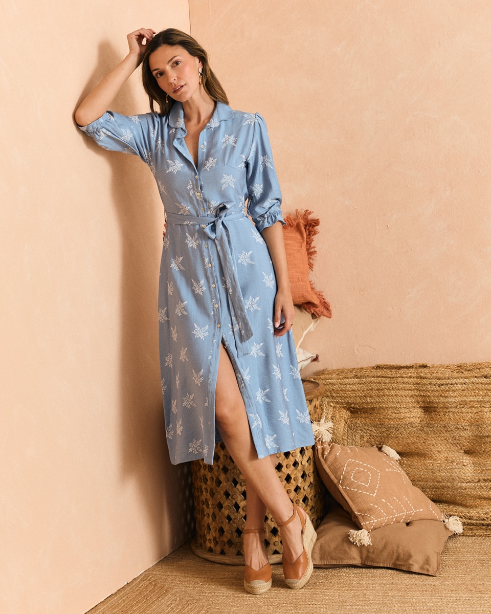 Vestido Clássico Estampado Azul-claro-5