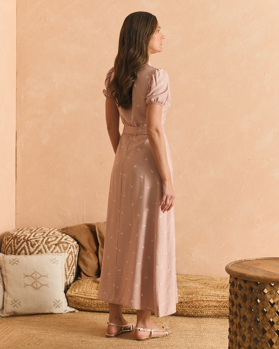 Vestido Camiseiro Comprido Rosa-2