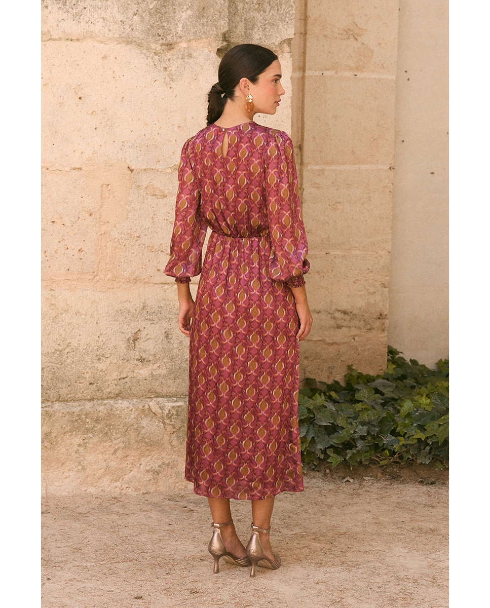 Vestido invitada con estampado geométrico - Polin et Moi - Rosa Rosa-2