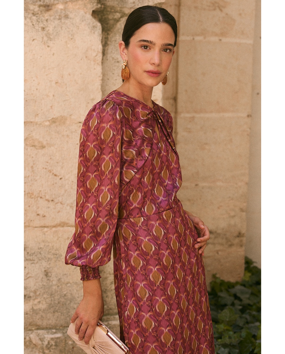 Vestido invitada con estampado geométrico - Polin et Moi - Rosa Rosa-3