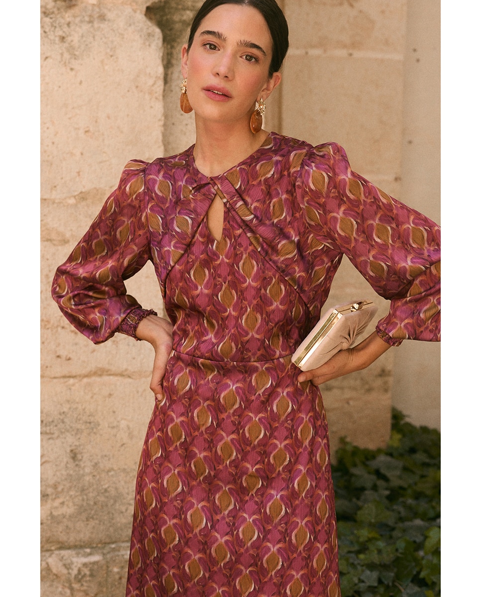 Vestido invitada con estampado geométrico - Polin et Moi - Rosa Rosa-4