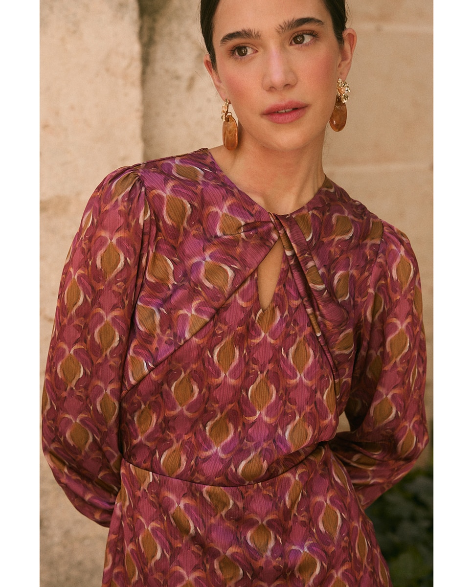 Vestido invitada con estampado geométrico - Polin et Moi - Rosa Rosa-5