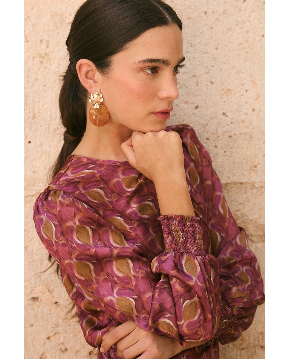 Vestido invitada con estampado geométrico - Polin et Moi - Rosa Rosa-6