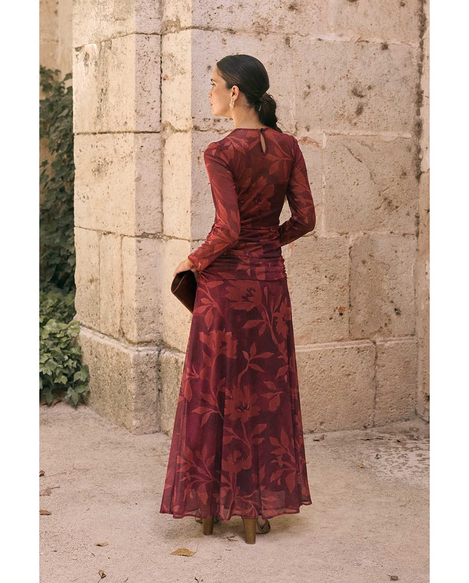 Vestido de Convidada com Estampado Floral Telha-2
