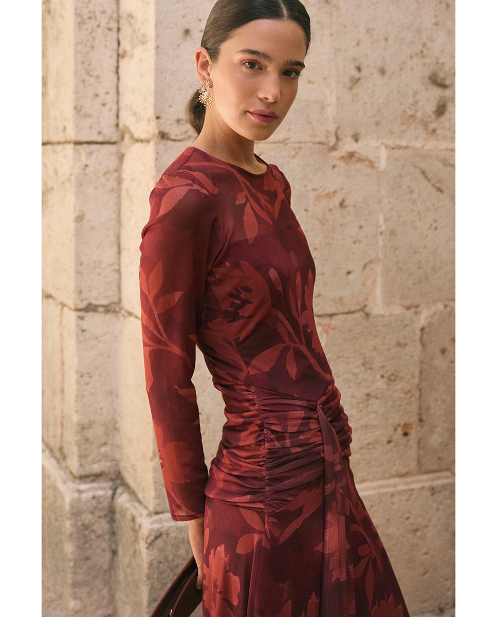Vestido de Convidada com Estampado Floral Telha-3