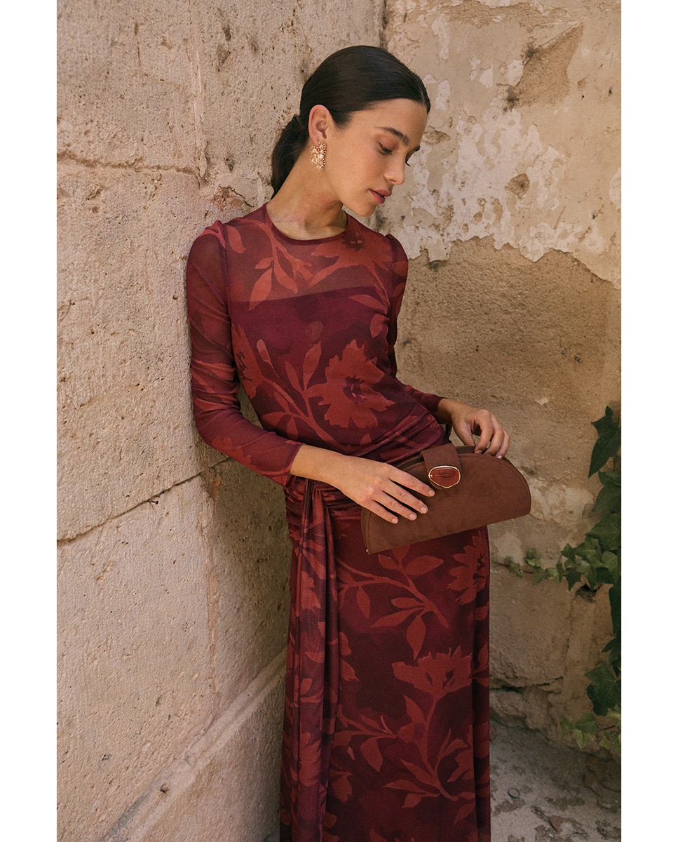 Vestido de Convidada com Estampado Floral Telha-5