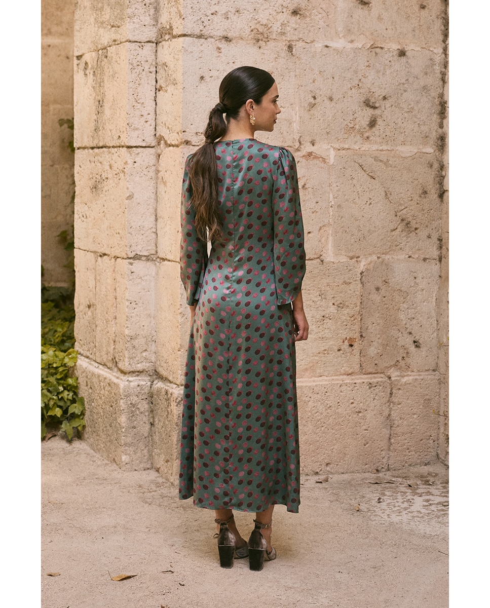 Vestido invitada estampado lunares - Polin et Moi - Verde oscuro Verde oscuro-2