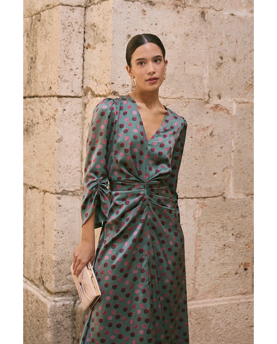 Vestido invitada estampado lunares - Polin et Moi - Verde oscuro Verde oscuro-3