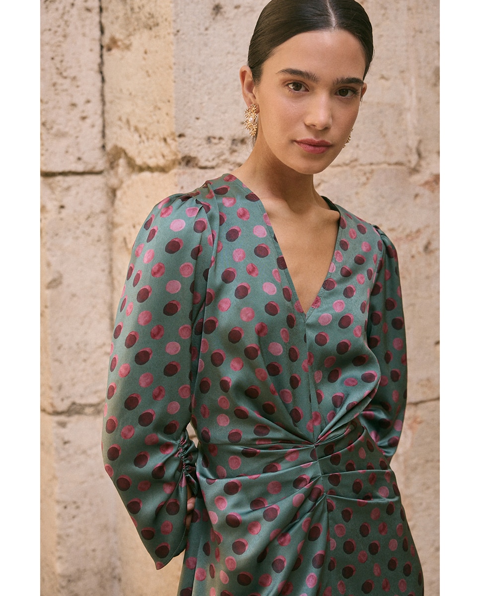 Vestido invitada estampado lunares - Polin et Moi - Verde oscuro Verde oscuro-4