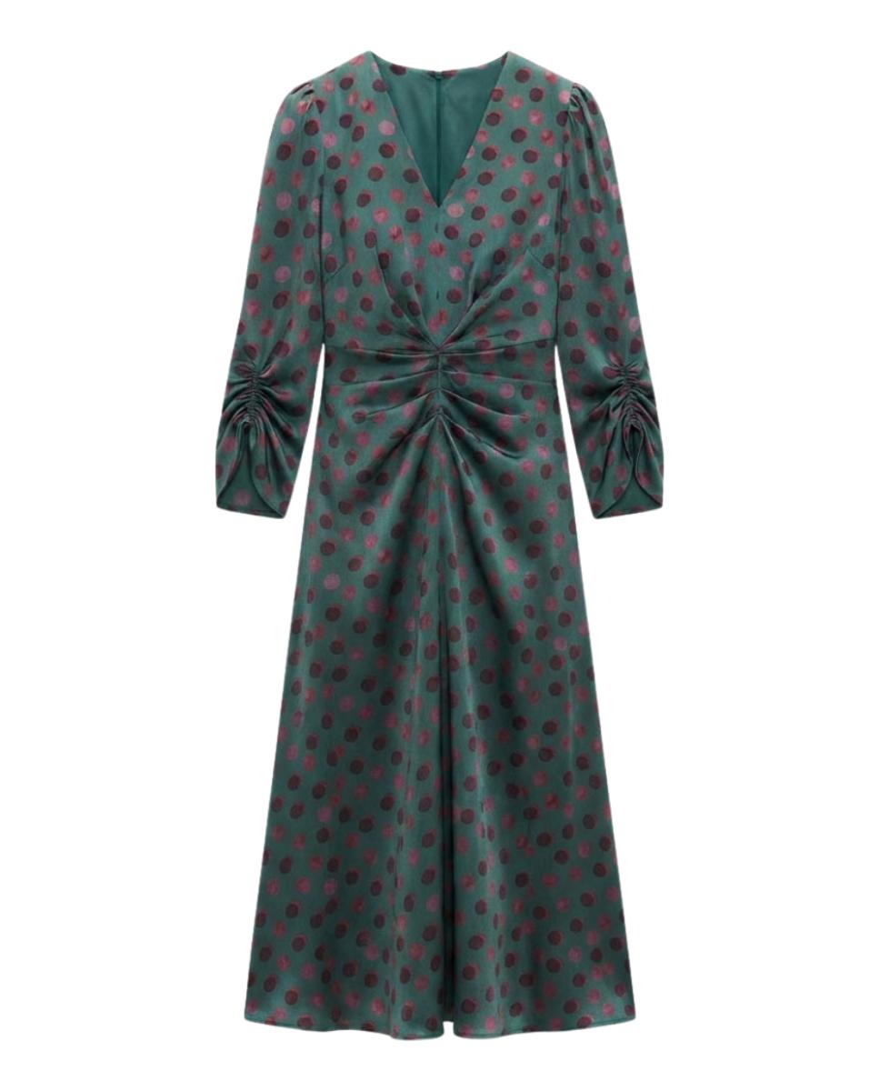 Vestido invitada estampado lunares - Polin et Moi - Verde oscuro Verde oscuro-6