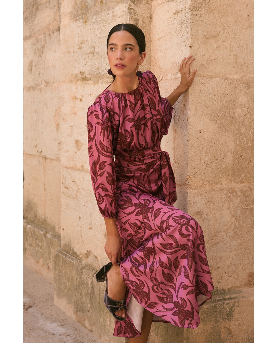 Vestido invitada estampado - Polin et Moi - Rosa Rosa-3