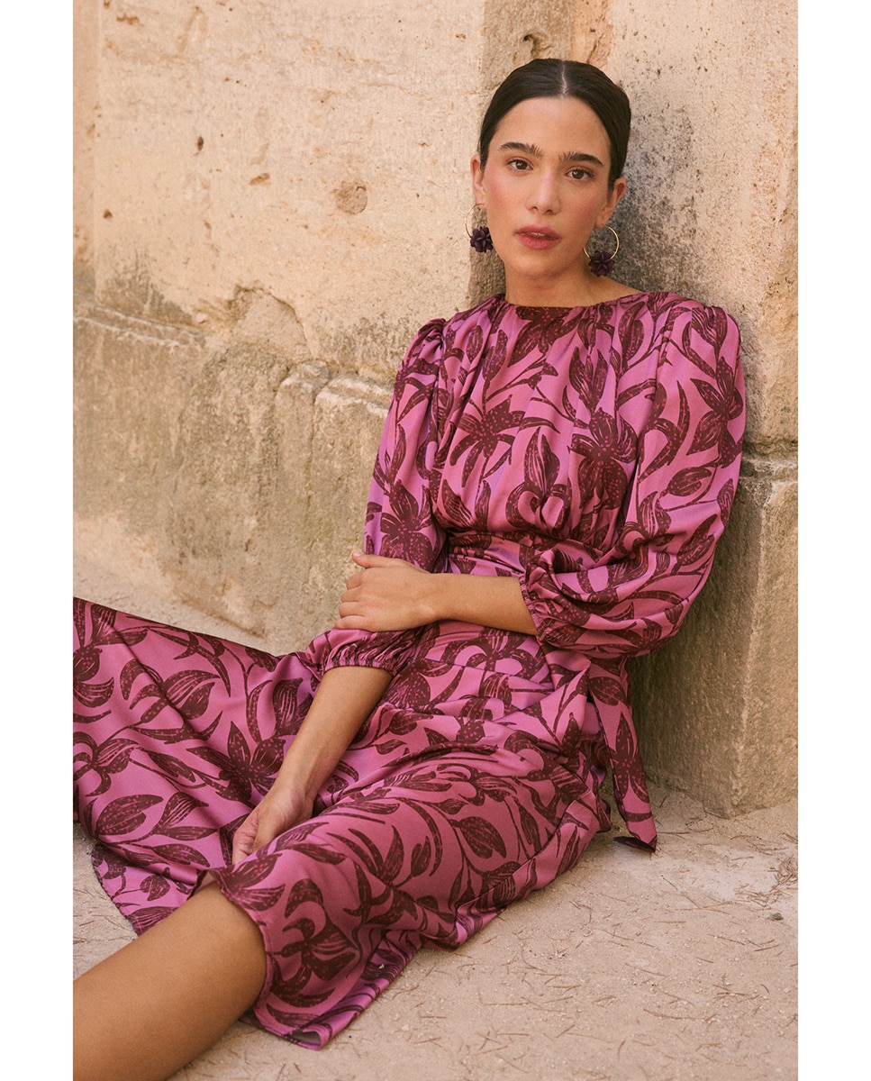Vestido invitada estampado - Polin et Moi - Rosa Rosa-5