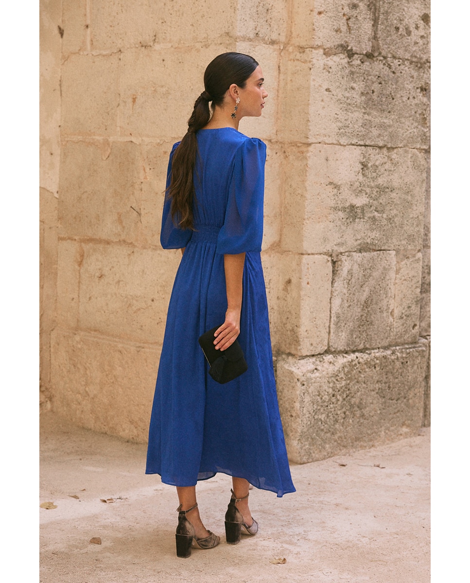 Vestido de Convidada com Jacquard Azul-2