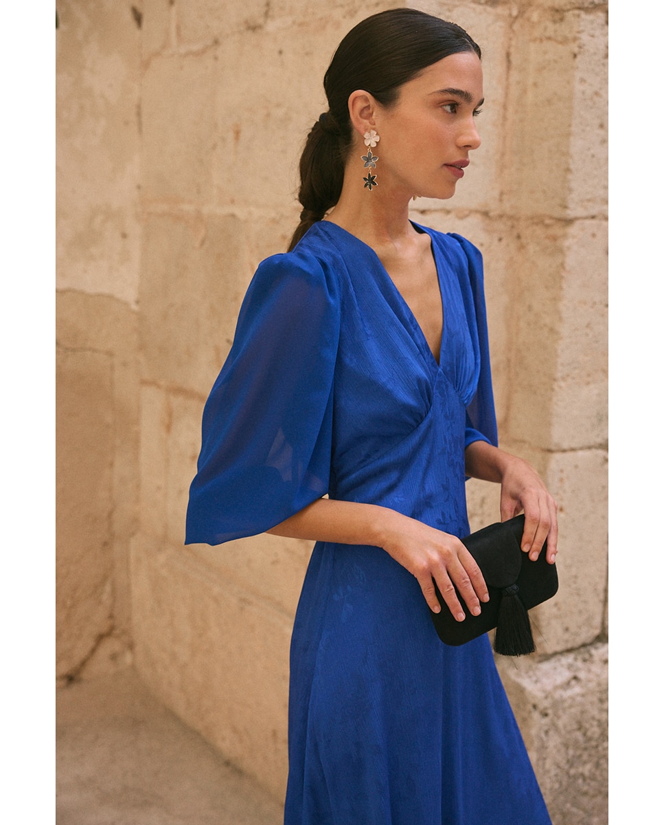 Vestido de Convidada com Jacquard Azul-3