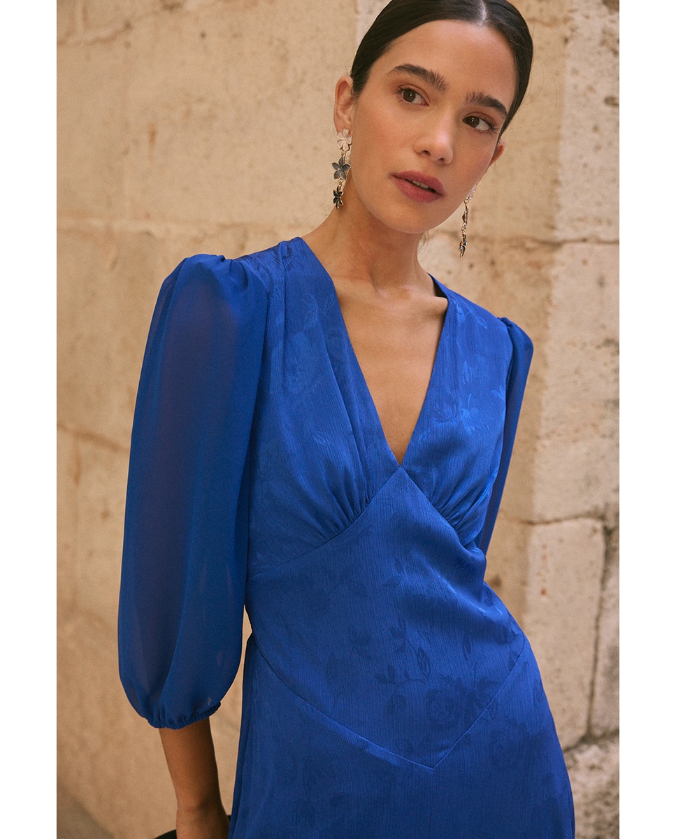 Vestido de Convidada com Jacquard Azul-4