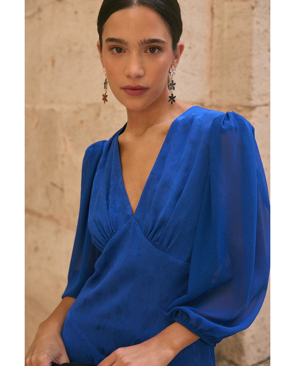 Vestido de Convidada com Jacquard Azul-5