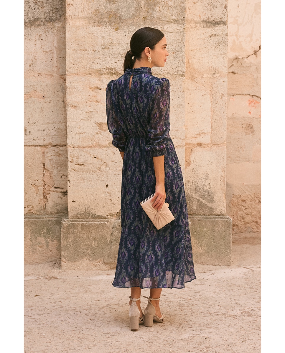 Vestido de Convidada com Estampado Geométrico Azul-2