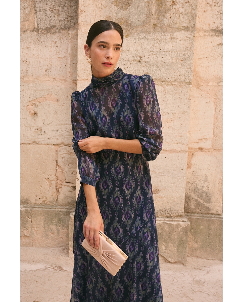 Vestido de Convidada com Estampado Geométrico Azul-3