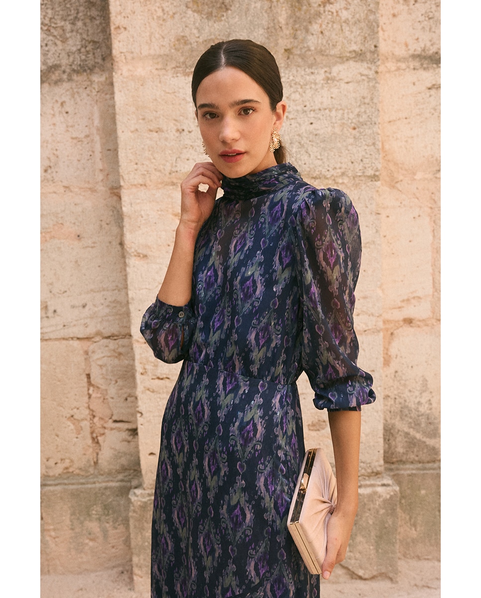 Vestido de Convidada com Estampado Geométrico Azul-4