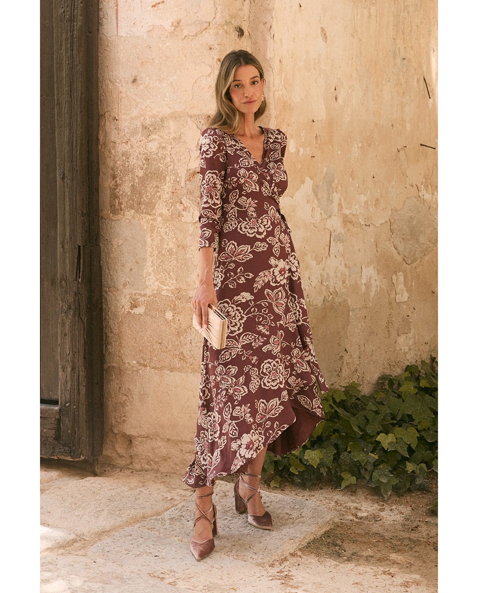 Imagen 0 de Vestido invitada con estampado floral Marrón