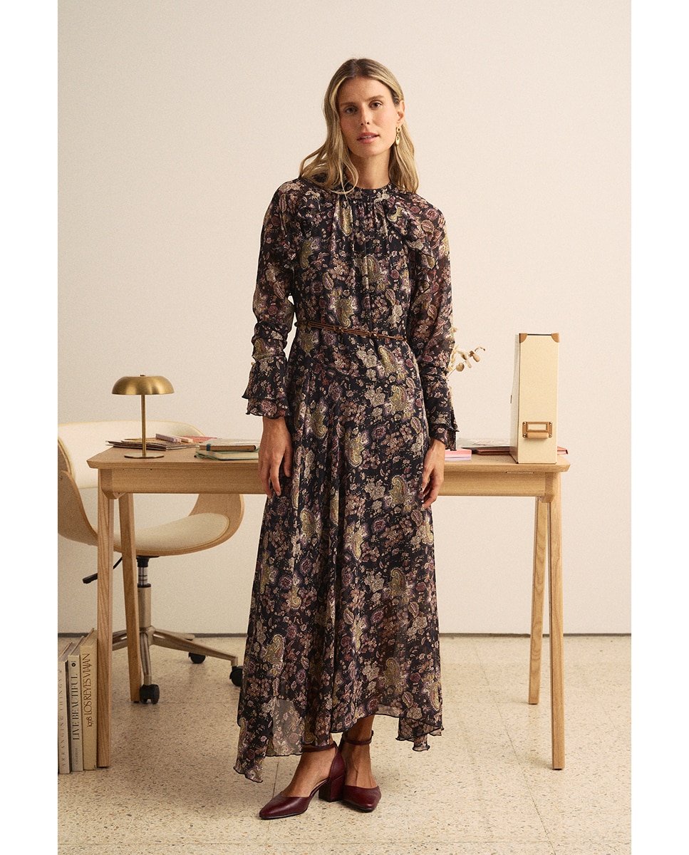 Vestido largo estampado floral - Polin et Moi - Negro Negro-1