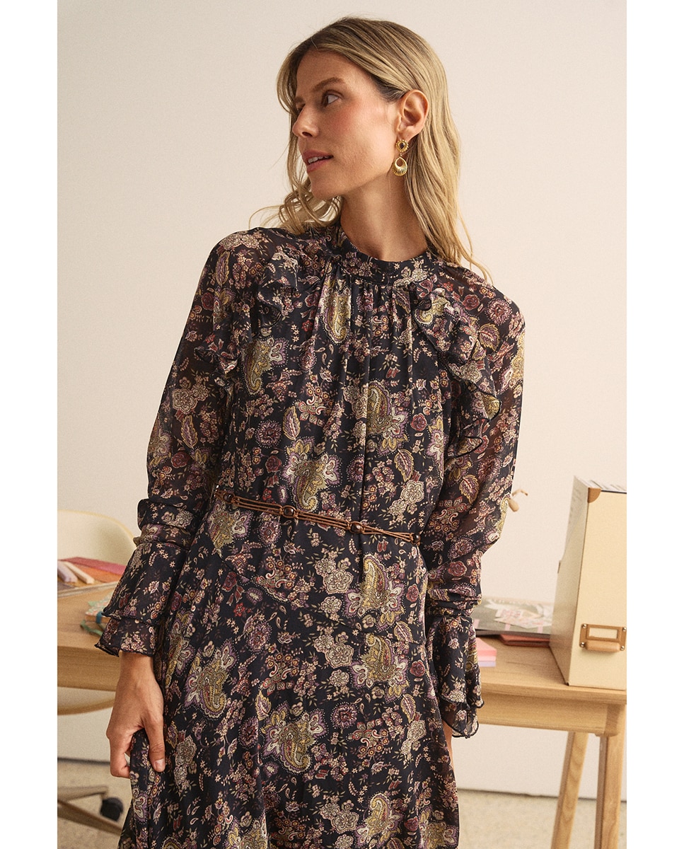 Vestido largo estampado floral - Polin et Moi - Negro Negro-3