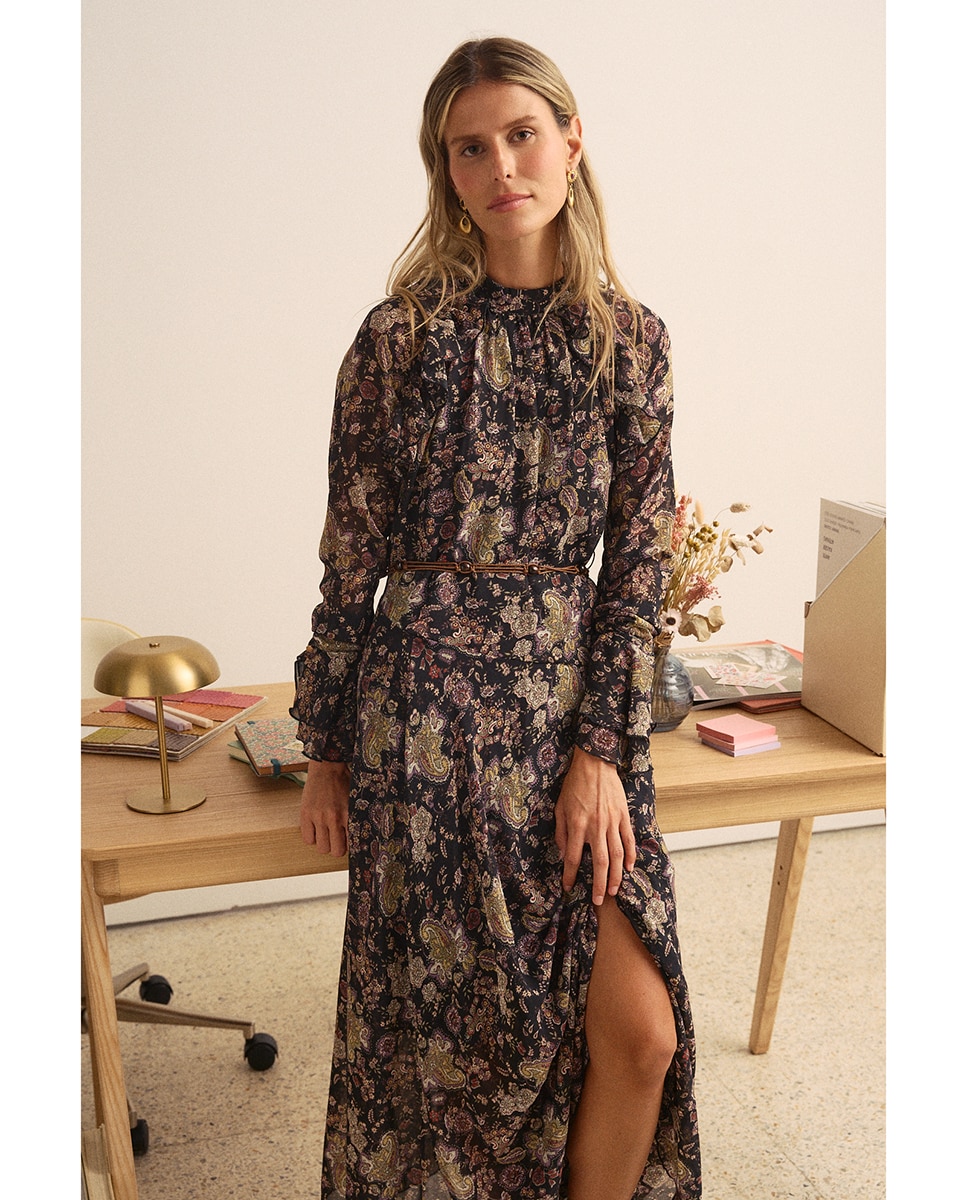 Vestido largo estampado floral - Polin et Moi - Negro Negro-4
