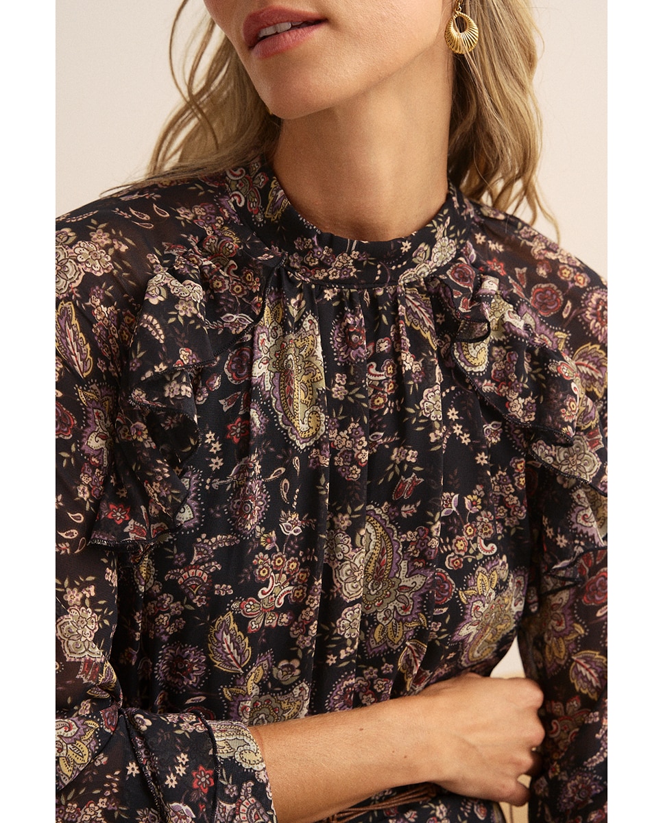 Vestido largo estampado floral - Polin et Moi - Negro Negro-5