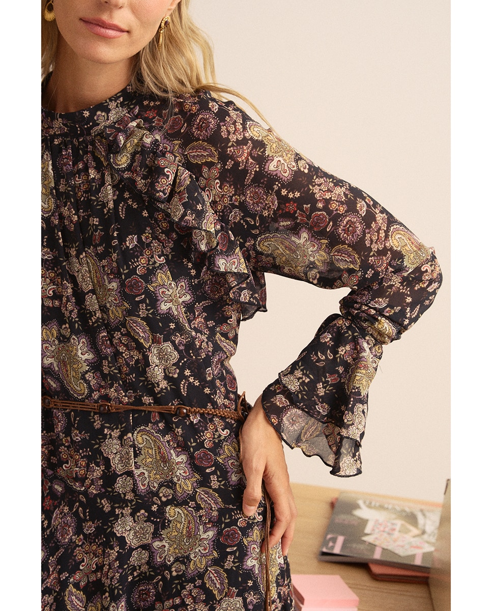 Vestido largo estampado floral - Polin et Moi - Negro Negro-6