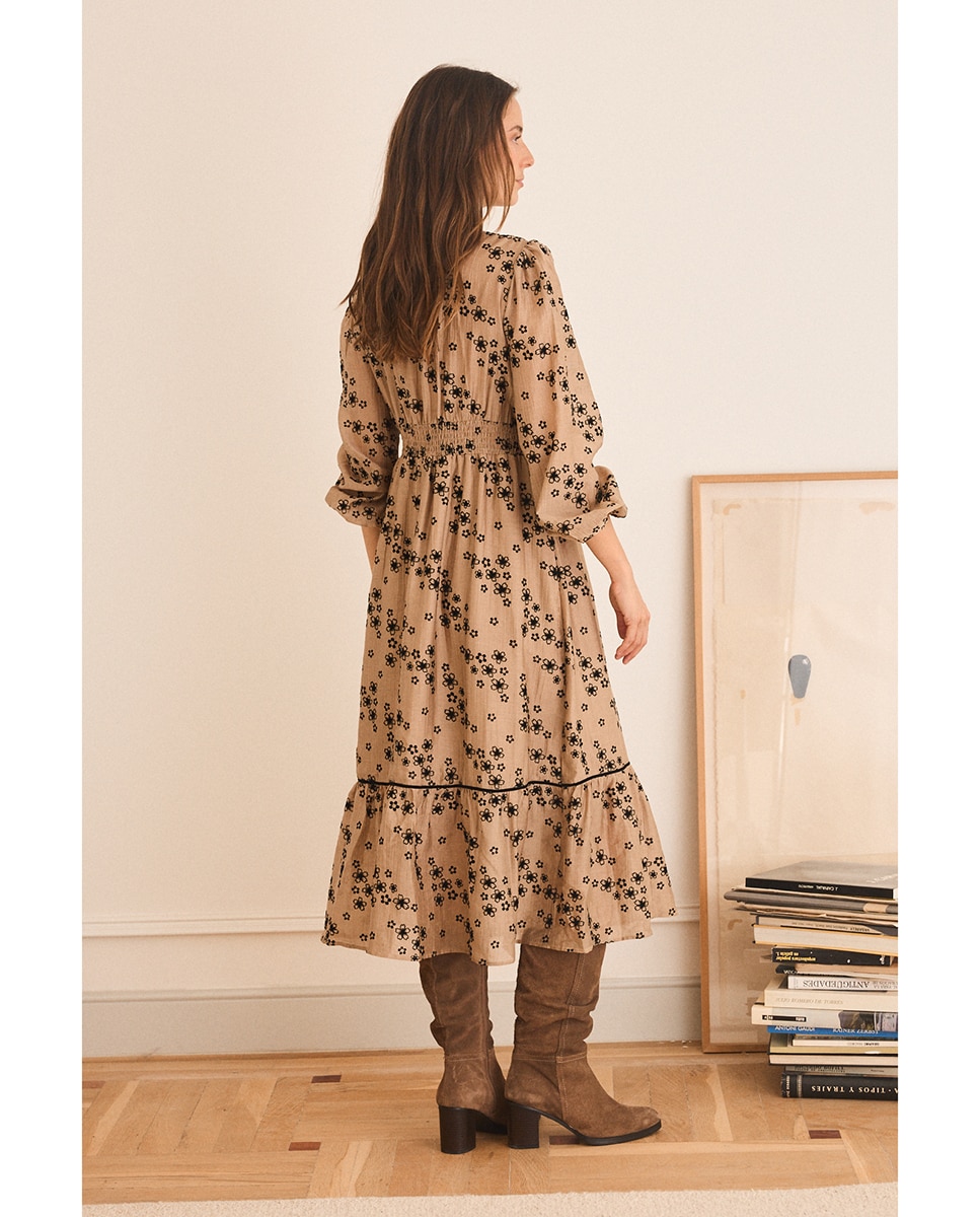 Vestido curto estampado Bege-2