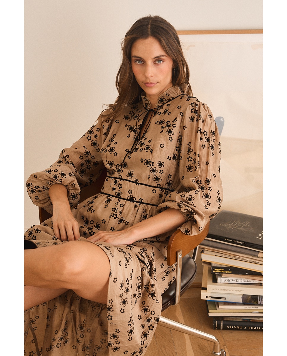 Vestido curto estampado Bege-3