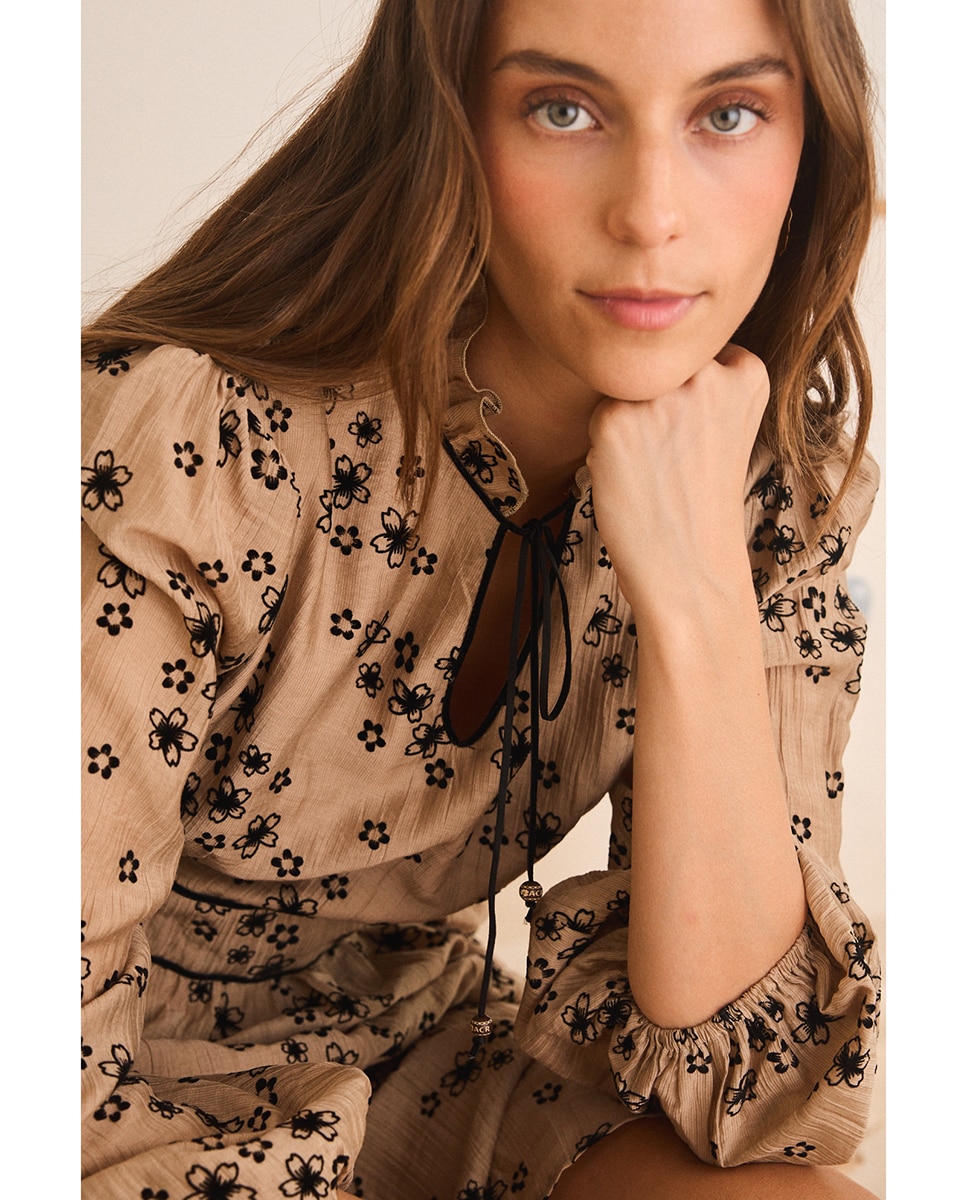 Vestido curto estampado Bege-5