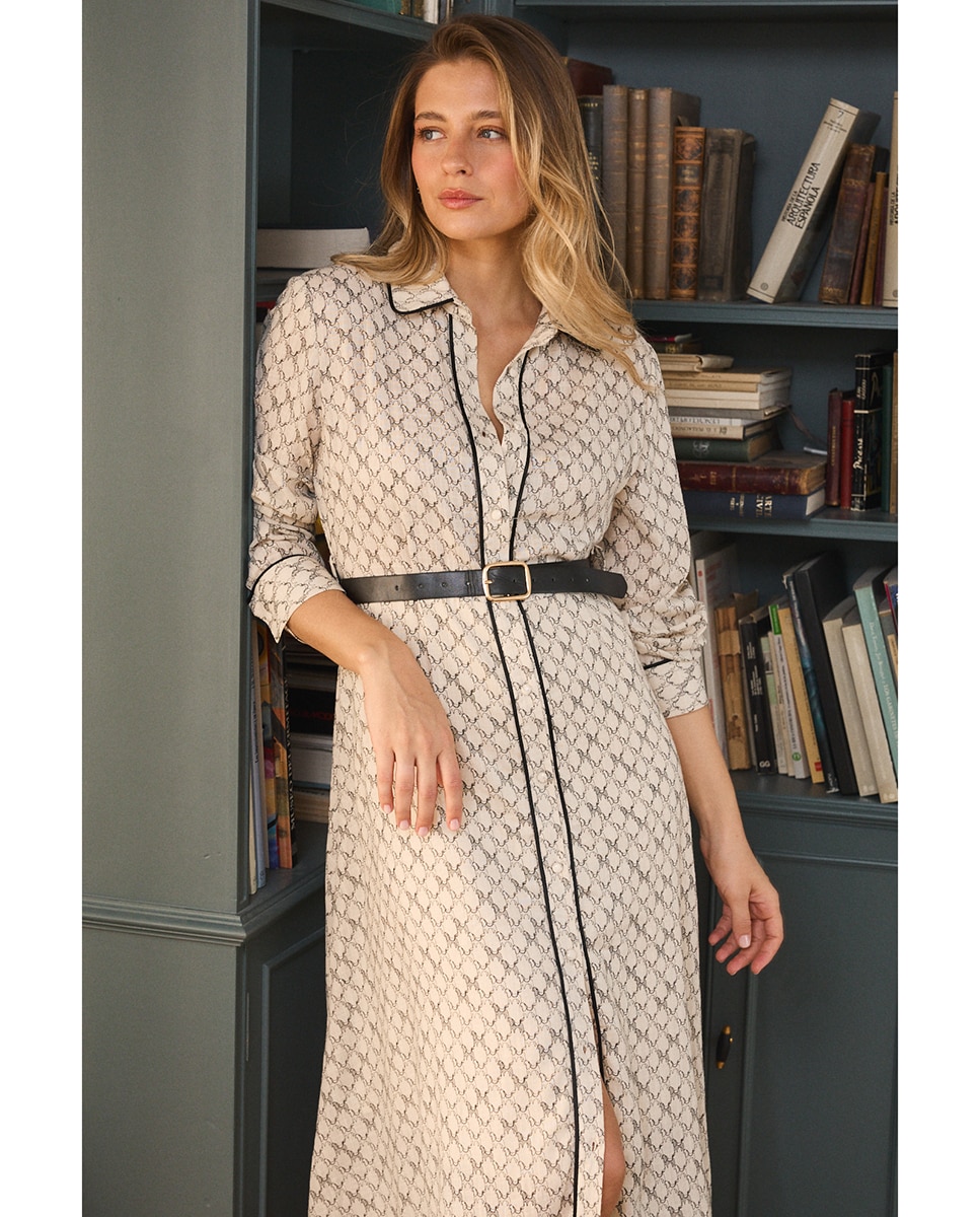 Imagen 2 de Vestido midi camisero estampado geométrico - Polin et Moi - Crudo Crudo