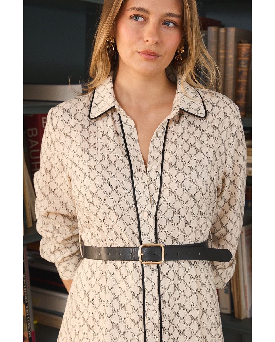 Imagen 3 de Vestido midi camisero estampado geométrico - Polin et Moi - Crudo Crudo