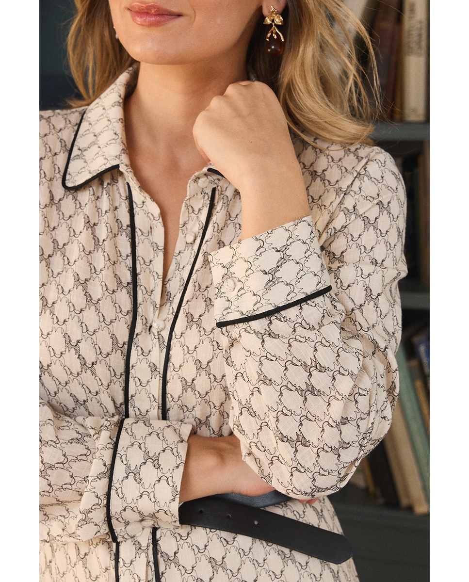 Imagen 5 de Vestido midi camisero estampado geométrico - Polin et Moi - Crudo Crudo