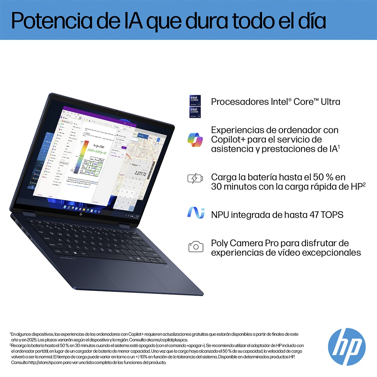 Convertible 2 en 1 HP OmniBook X Flip 14-fm0000ns, Copilot+PC, Intel Core Ultra 7 EVO 258V, 32GB, 1TB SSD, 14" OLED, W11 Azul-7