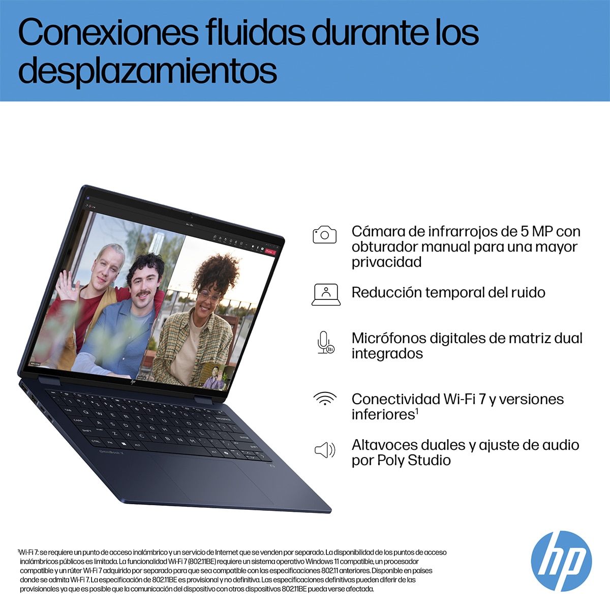 Convertible 2 en 1 HP OmniBook X Flip 14-fm0000ns, Copilot+PC, Intel Core Ultra 7 EVO 258V, 32GB, 1TB SSD, 14" OLED, W11 Azul-8