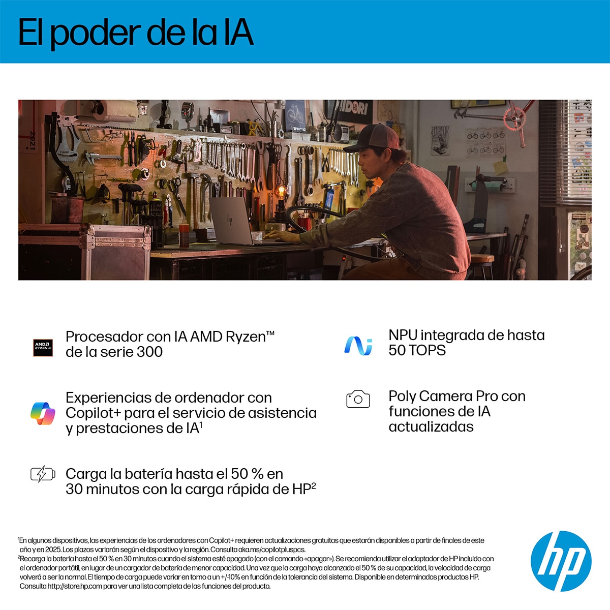 Convertible 2 en 1 HP OmniBook X Flip 16-ar0001ns, Copilot+PC, Ryzen IA 7-350, 16GB, 1TB SSD, 16" OLED, W11 Plata-7