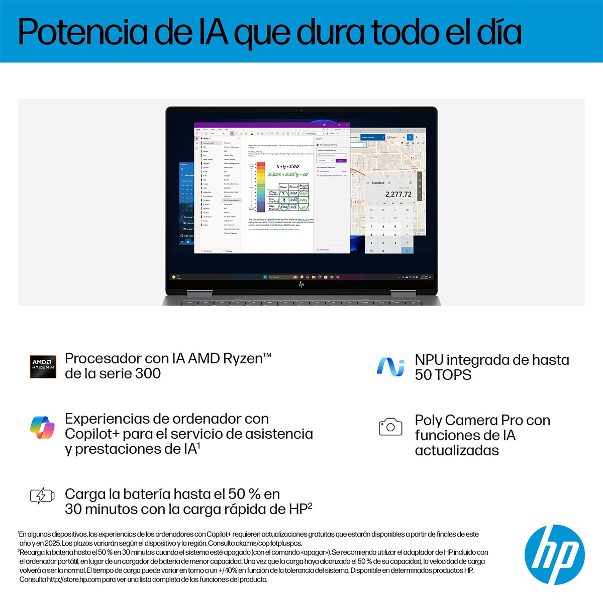 Convertible 2 en 1 HP OmniBook X Flip 14-fk0001ns, Copilot+PC, Ryzen IA 7-350, 16GB, 1TB SSD, 14" OLED, W11 Plata-7