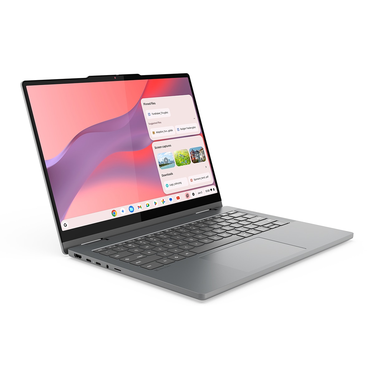 Convertible 2 en 1 Lenovo Chromebook Plus 14ITN10, Intel Core 3-N355, 8GB, 256GB UFS, 14", ChromeOS Gris Lunar-2
