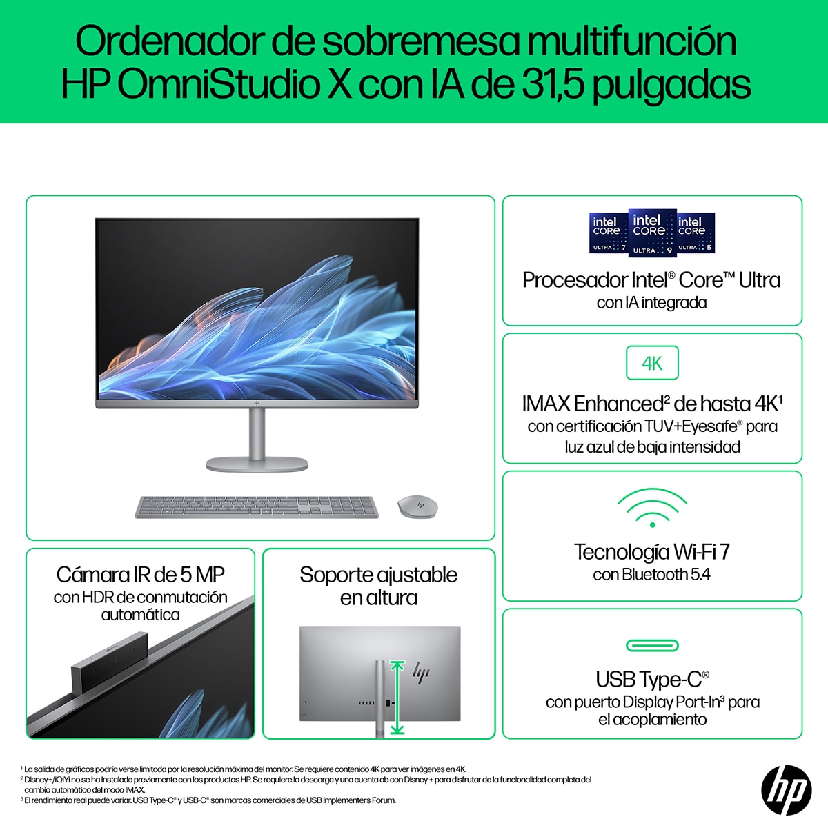 All in One HP OmniStudio X 32-c1000ns, Copilot+PC, Intel Core Ultra 5-226V, 16GB, 1TB SSD, 31,5", W11 Plata oscuro-7