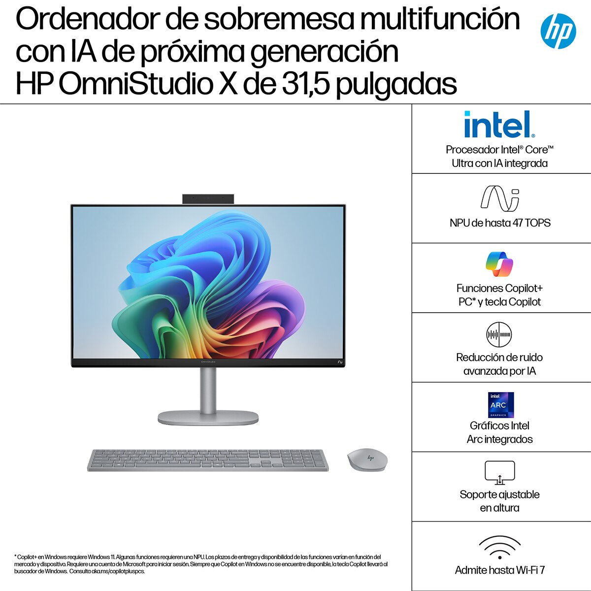 All in One HP OmniStudio X 32-c1005ns, Copilot+PC, Intel Core Ultra 7-258V, 32GB, 1TB SSD, Intel Arc, 31,5", W11 Plata oscuro-5