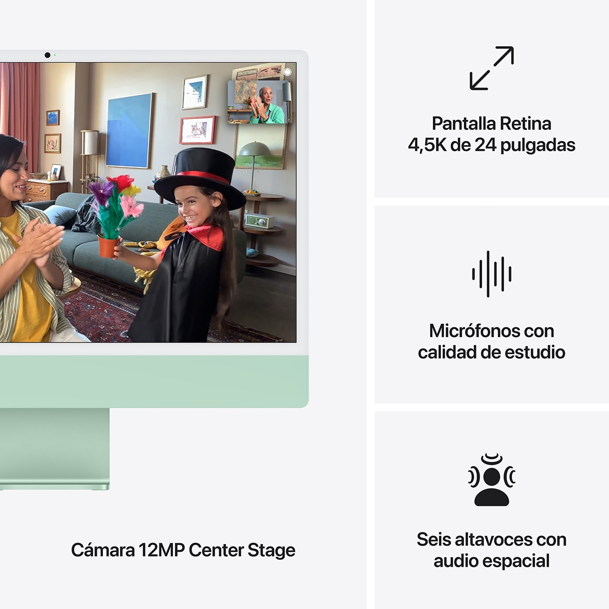 Apple iMac 24 (2024), M4, 16GB, 512 GB SSD, GPU 10 Núcleos Retina 4,5K 24", MacOS - Verde Verde-7