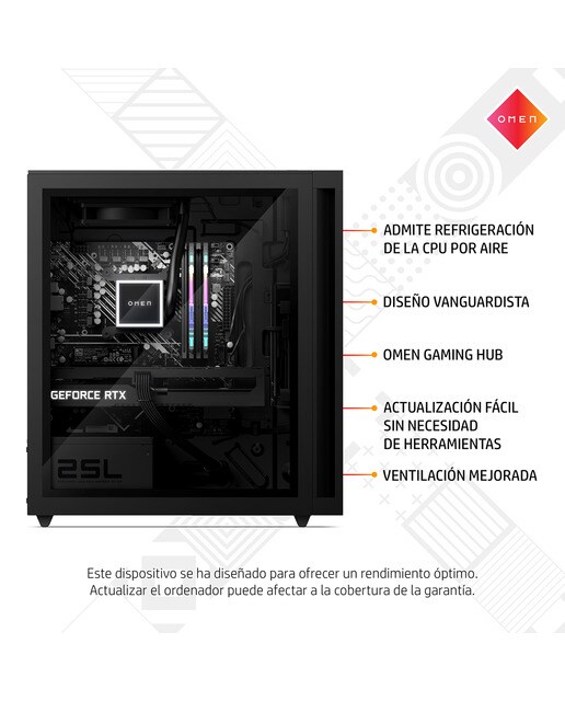 Sobremesa Gaming HP OMEN GT15-0049ns, i5, 16GB, 512GB SSD, Nvidia GeForce RTX 3050 8GB, Sin SO Negro-4