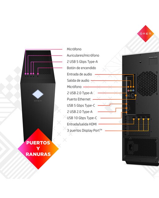Sobremesa Gaming HP OMEN GT15-0049ns, i5, 16GB, 512GB SSD, Nvidia GeForce RTX 3050 8GB, Sin SO Negro-5