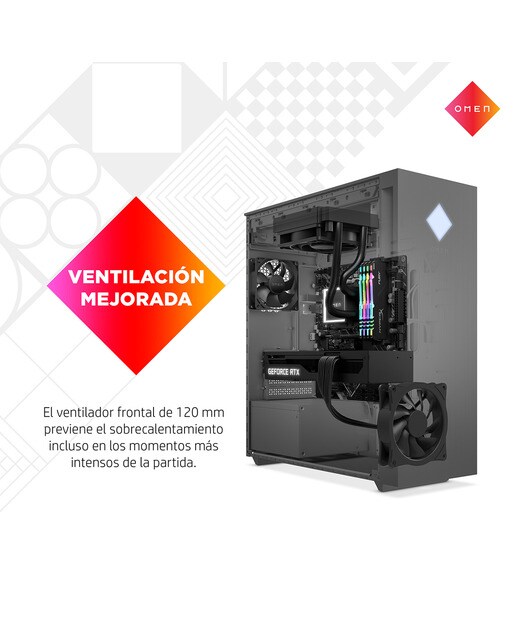 Sobremesa Gaming HP OMEN GT15-0049ns, i5, 16GB, 512GB SSD, Nvidia GeForce RTX 3050 8GB, Sin SO Negro-6